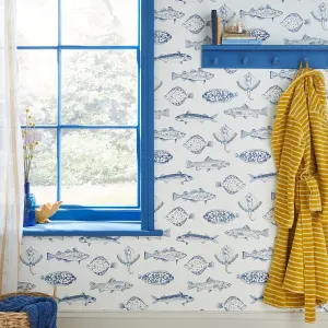 Joules Blue Fish Smooth Wallpaper