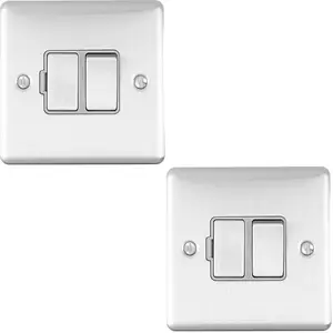 2 PACK 13A DP Switched Fuse Spur SATIN STEEL & Grey Mains Isolation Wall Plate