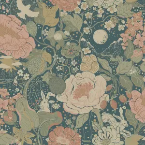 Galerie Sommarang 2 Dark Blue Vaxa Floral Wallpaper Roll