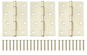 Brass-plated Metal Butt Door hinge N162 (L)100mm (W)100mm, Pack of 3