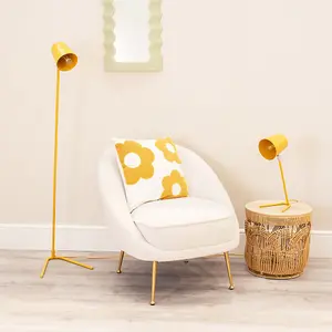 ValueLights Lark Mustard Yellow Metal Task Slimline Floor Lamp and LED Bulb