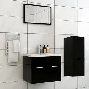 Berkfield Bathroom Furniture Set Black Engineered Wood