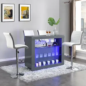 Fiesta Grey High Gloss Bar Table With 4 Ritz White Grey Stools