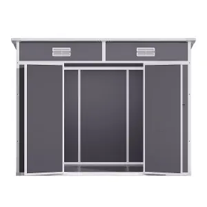 Outdoor Garden Plastic Double Door Storage Shed with Floor and Windows, Light Grey