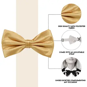 Champagne Satin Polyester Bow Tie for Casual & Formal Wear, Wedding Party Accessory