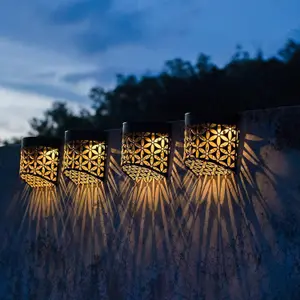 Solar Fence Lights 4-Pack - Waterproof Decorative Garden Lights with Hollow Petal Patterns for Outdoor Use