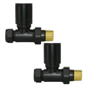 Right Radiators Radiator Valve 15mm Manual Straight Valves One Pair Black