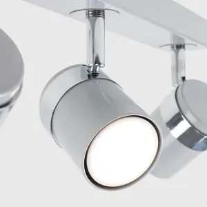 ValueLights Rosie Modern 4 Way Gloss Grey and Silver Chrome Straight Bar Ceiling Spotlight