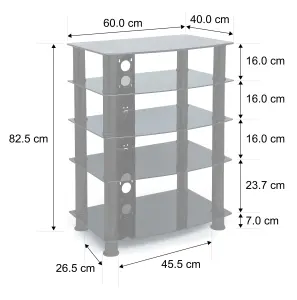 Centurion Supports Galago 5-Shelf Premium Black Glass with Black Legs AV Rack