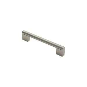 Round Bar Pull Handle 168 x 14mm 128mm Fixing Centres Satin Nickel & Steel