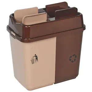 URBNLIVING 60L Duo Kitchen Bin Waste Garbage Can 2 Compartments with Base Connectors Brown/Beige