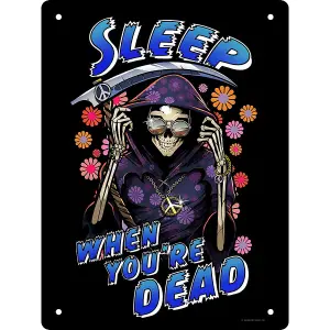 Grindstore Sleep When Youre Dead Tin Happy Reaper Plaque Black (One Size)