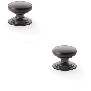 2 PACK - Stepped Round Door Knob - Dark Bronze 38mm Classic Kitchen Cabinet Pull Handle