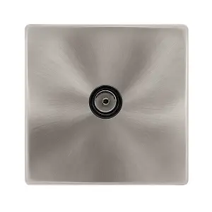 Brushed Steel Screwless Plate 1 Gang Single Coaxial TV Socket - Black Trim - SE Home