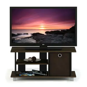 Furinno Simplistic TV Entertainment Center with Bin Drawers, Columbia Walnut/Dark Brown