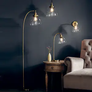 Dimmable LED Wall Light Antique Brass Glass Shade Adjustable Industrial Fitting