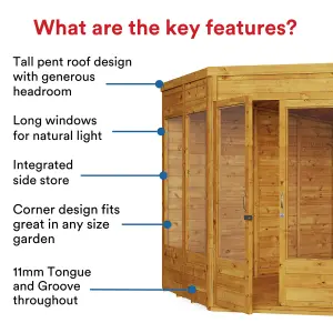 BillyOh Penton Corner Summerhouse with Side Store - Pressure Treated - 11x7 Store on left