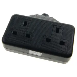 Rewireable High Impact Rubberised 2 Gang Extension Trailing Socket 13A Black