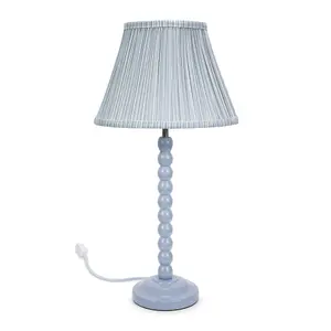 ValueLights Bobbles Powder Blue Bobbin Table Lamp with Blue Pleated Shade