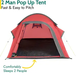 2 Man Pop Up Tent Lightweight Portable Camping Festival Shelter Single Skin Trail - Red