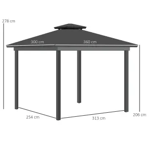 Outsunny 3.6 x 3 (m) Double Roof Hard Top Gazebo with Nettings & Curtains