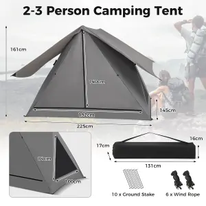 Costway 2-3 People Instant Pop-up Camping Tent 360 One-Way See-Through Shelter Tent