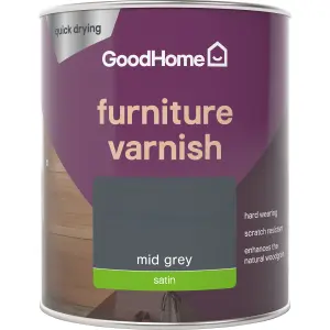 GoodHome Mid Grey Satin Multi-surface Furniture Wood varnish, 750ml