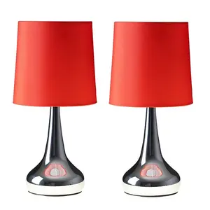 Chasse Metal Table Lamp (Set of 2) Chrome Base / Red Shade / Included