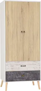 Nordic 2 Door 2 Drawer Wardrobe in White Distressed Effect