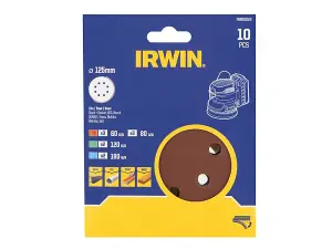 IRWIN 125mm Eccentric Sanding Disc Set - 10 High-Performance Velcro Discs for Professional Results