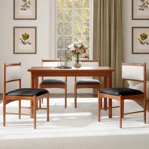 COSTWAY Wooden Dining Chairs Set of 2 Rubber Wood Frame Kitchen Chairs w/ Faux Leather Padded Seat