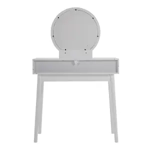 Dressing Table and Chair Set,White Wooden Dressing Table Mirror Desk with Drawer and Dressing Stool