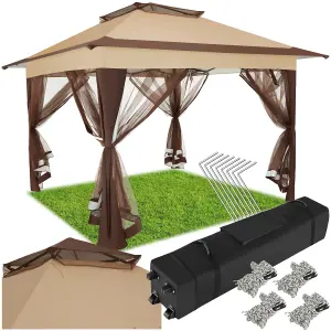 Gazebo Carabobo - 4 side panels, water & UV-resistant, 3.64 x 3.64 x 2.94 m - brown