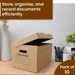 Cardboard A4 Printed Archive Storage Filing Boxes With Handles - Pack of 10