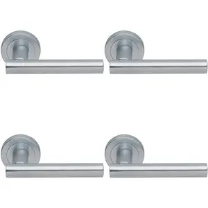 4 PACK - Premium Concealed Door Handle Set - Satin Chrome Straight Lever on Round Rose