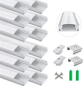 12-Pack LED Aluminum Profile, Lightingwill LED Aluminum Channel 3.3Ft/1Meter Silver U-Shape LED Diffuser With Milky White Cover, End Caps And