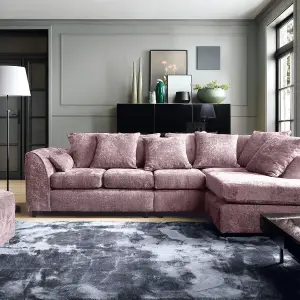 Harriet Crushed Chenille Large Right Facing Corner Sofa in Pink