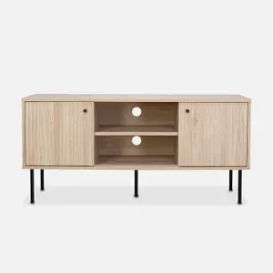 sweeek. 120cm TV stand with grooved wooden-effect Braga Natural 120x39x56.2 cm