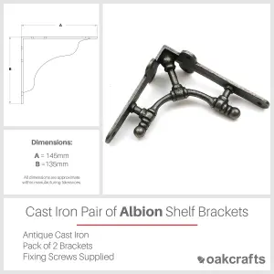 Oakcrafts - Pair of ALBION Antique Cast Iron Shelf Brackets - 145mm x 135mm