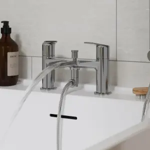 GoodHome Ajeeta Gloss Chrome effect Deck-mounted Bath mixer tap with shower kit