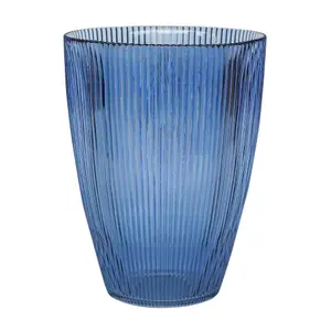 Navy Ribbed Tall Vase H24.5Cm W18Cm