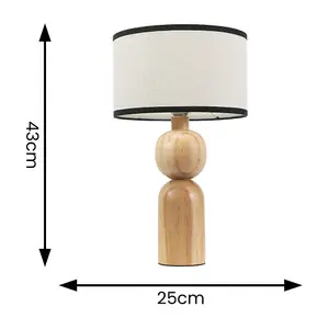 ValueLights Azalea Rustic Wooden Table Lamp with Linen Black Trimmed Drum Shade and LED Bulb