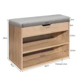 Wooden Ottoman Shoes Storage Rack Bench Padded Grey Seat Cabinet Cupboard Stand