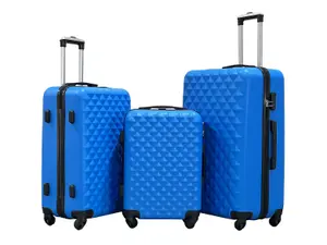 3pc ABS 4 Wheel Diamond Luggage Set - Blue