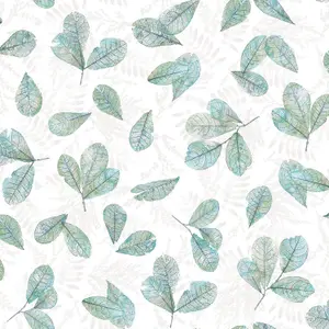 Galerie Evergreen Aqua Mica Fossil Leaf Toss Smooth Wallpaper