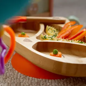 Tiny Dining - Children's Bamboo Suction Fox Plate - Orange