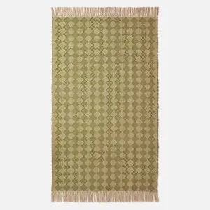 Homescapes Lima Handwoven Green Cotton Textured Rug, 90 x 150 cm