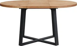 Bern Extending Round Oak Dining Table, Modern Industrial Oak Wood Metal Leg Design, Black/Oak Modern Wooden - Daals - Dining Tables