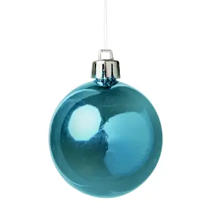 Blue Plastic Round Christmas bauble set, Set of 8 (D) 60mm