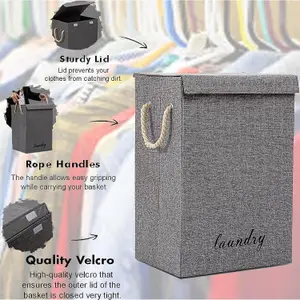 Fabric Storage Basket Laundry Hamper with Foldable Lid Dirty Clothes Blouse T-Shirt Underwear et